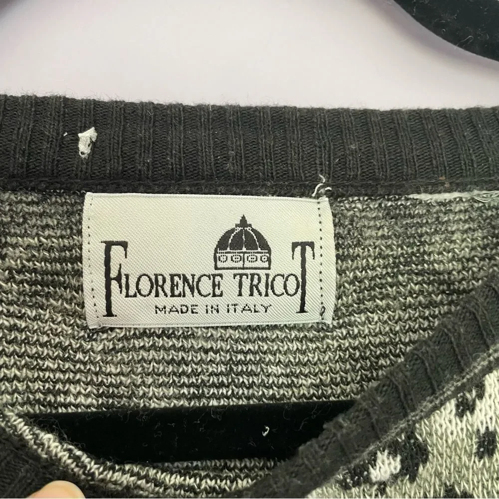 Florence Tricot Made in Italy Grandpa Crewneck Sweater Vintage Black and White